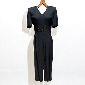 NEW (w/tag) VINTAGE Black Julian Taylor Big Shoulder Midi Dress 14